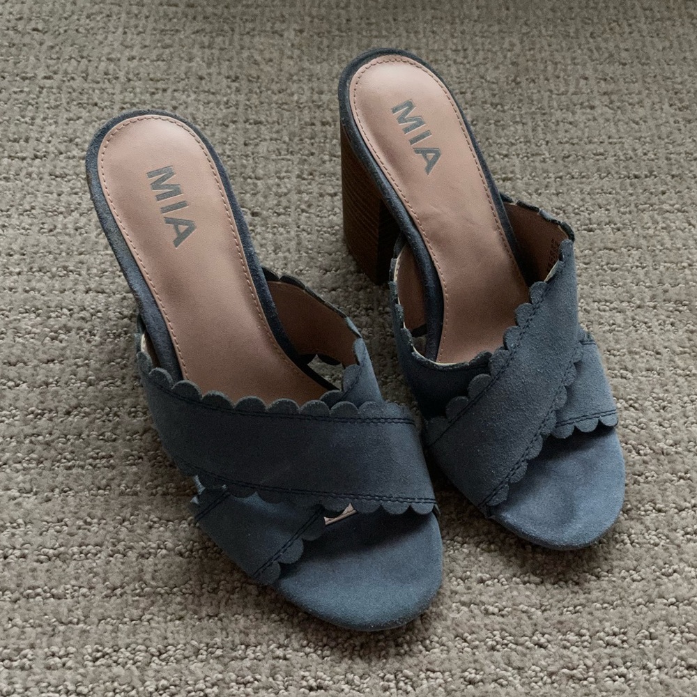 MIA Blue Suede Mule Heels 8.5
